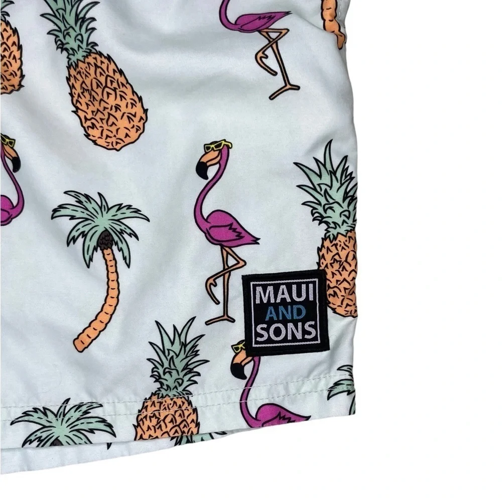 Maui And Sons Men’s Flamingo Print Lined Swim Trunks Size Small
